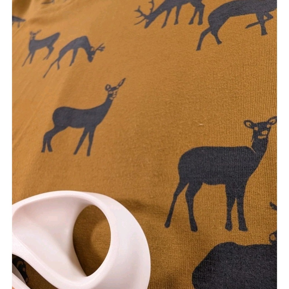 Boden Women's 10 Deer Print Dress Mustard Brown Navy Long Sleeve Fit & Flare - Picture 11 of 12